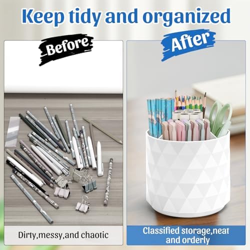 minimaliving Desk Organizer,Sparkling Diamond-like Pen Holder for Desk 360°Rotating Office Accessories,Pencil Cup with 5 Compartments Storage Box Caddy for Office,School,Home,Art Supply(White) - Image 6