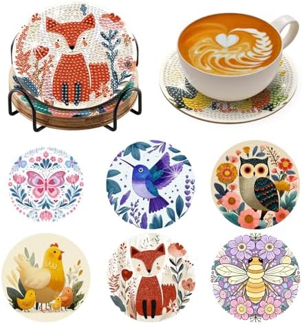 Zynlio Animal Diamond Paintings Coasters Kits Set with Holder,Diamond Art, DIY Diamond Crafts Coasters for Adults, Diamond Art Painting Kits for Women, Beginners, Diamond Craft Supplies by Unknown