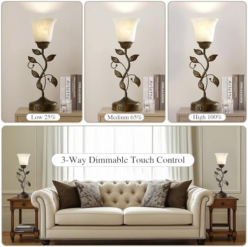 Set of 2 Touch Farmhouse Bedroom Table Lamps 2 USB C+A - Image 3