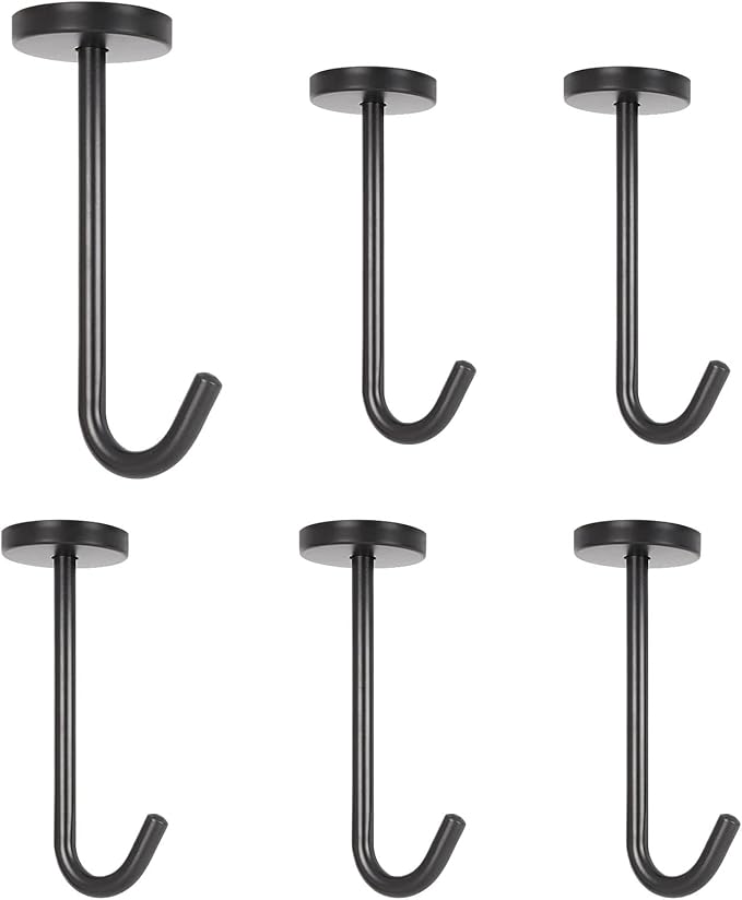 NearMoon Coat Hooks, Wall Mount Hooks for Hanging Hat Hurse Robe, 304 Stainless Steel Heavy Duty Towel Hangers for Bathroom Livingroom Kitchen-Ceiling Hook, 6 Pack (4 Inch, Matte Black)