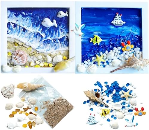 A&H Zier 2 Pack DIY Sea Glass Art Kit White Cream Resin-Beach Frame Making for Adults Ocean Wall Decor Complete Resin Art Kit for Adult & Beginners（6.9x8.9 Inch） by AHZier