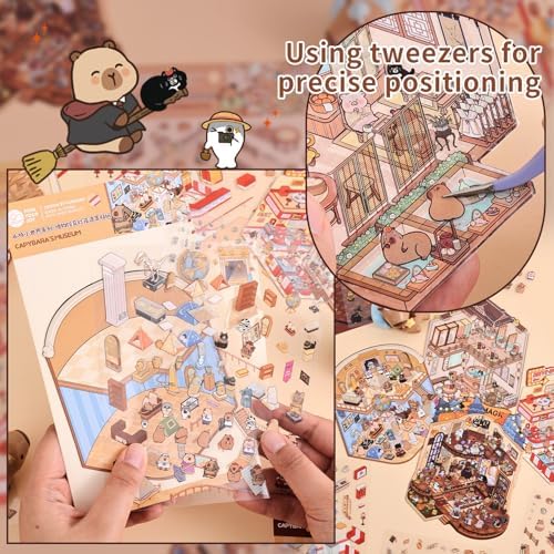 Girls 3D Miniature Scene Stickers, 4 Sets World Travel DIY House Stickers for Museun, Hotel, Magic House, Drive-In Restaurant, Cute 3D Cartoon Sticker Scenes for Adult Kids Relief Stress Pass The Time - Image 4