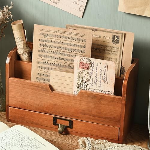 JTLB Wooden Desktop Organizer Desk Organizer Storage Rack Solid Wood Desktop with Drawer Rustic Pine Wood for Office Study Bedroom Bathroom by Unknown