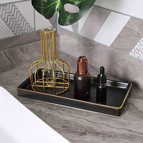 10 x 5 Ceramic Bathroom Tray for Countertop, Decorative Vanity Tray for Dresser Tops, Small Rectangular Trays for Perfume, Candle, Jewelry, Cosmetics (Black) - Image 2