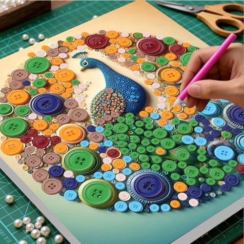 Framed Button Art Kit 11.8" DIY Mosaic Craft for Adults(Parrot) - Image 2