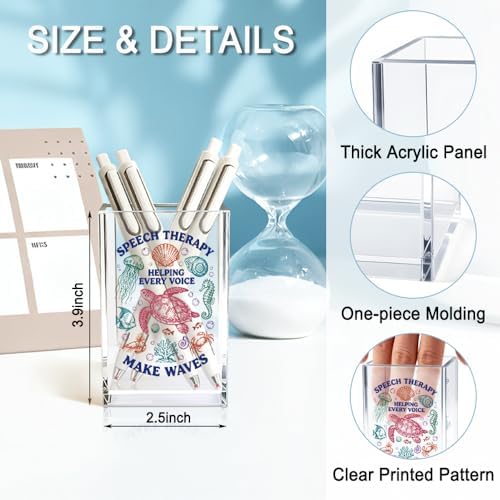 Speech Therapy Helping Every Voice Acrylic Pencil Holder Cup, Autism Awareness Gifts for Special Education Teacher, Funny Ocean Animals SLP Pen Holder for Women Speech Therapist, SLPA Gifts - Image 2