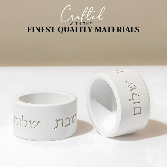SURI Shabbat Candle Holders Set – Modern Judaica Shabbat Candlesticks for Tea Lights – Concrete Shabbos Candles Holders, Dripless Design – Jewish Gift & Home Decor