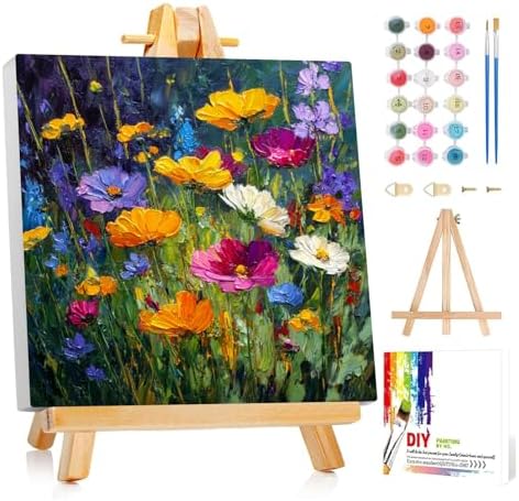 Framed Paint by Numbers Kit for Adults Beginner & Kids Ages 8-12 Flower Adult Paint by Number Kits on Canvas with Easel Floral Painting by Numbers for Adults with Frame DIY Painting Kits 8x8 Inch by Unknown