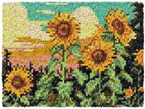 Howie's Latch Hook Kits for Adults, DIY Blooming Sunflowers Crochet Yarn Latch Hook Rug Kit for Adults, Color Preprinted Pattern Embroidery Decoration(Blooming Sunflowers, 19.69 x 14.96 inch) by HowiesNeedlepoint