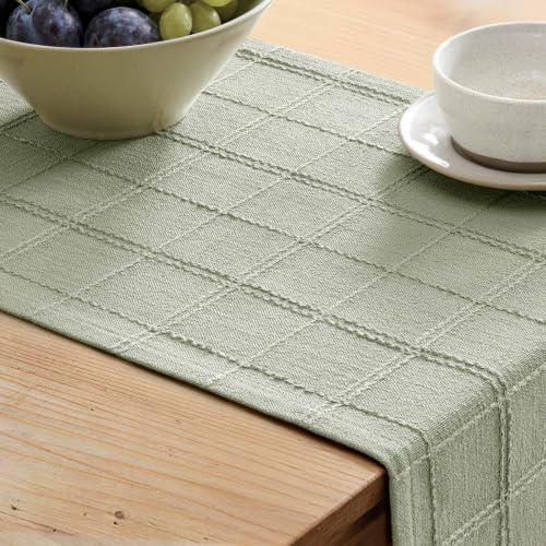 ZeeMart Linen Checked Farmhouse Table Runner, 13x72 Inches Seeding Green - Image 5