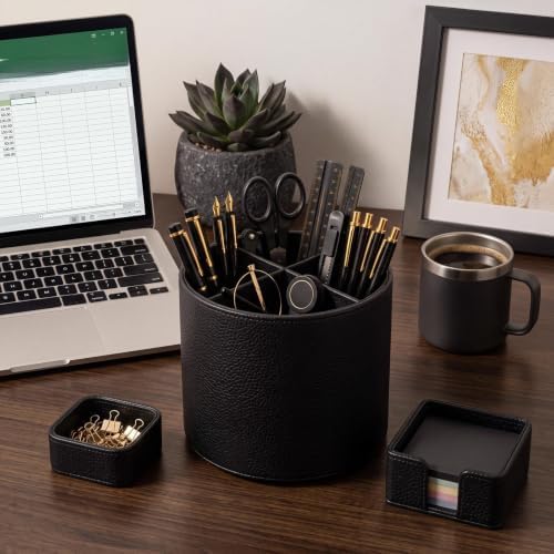 4 Pcs Aesthetic PU Leather Desk Organnizer Set, Black - Image 6