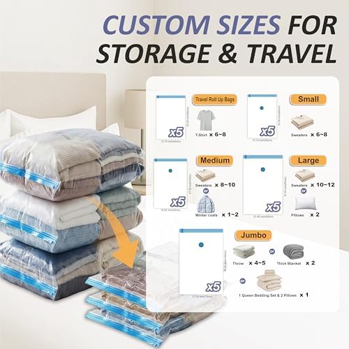 Vacuum Storage Bags with Hand Pump, Vacuum Seal Space Saver Bags,25 Combo - Image 3