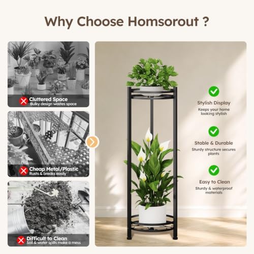 Homsorout 2 Tier Plant Stand Indoor Outdoor for Corner, Black - Image 3