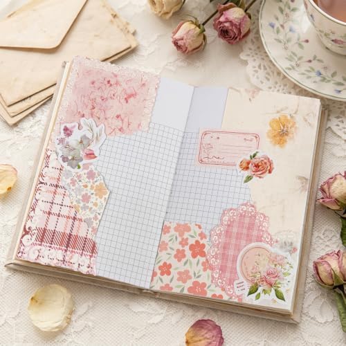 ZUFECY Pink Scrapbook Paper Kit, 100 Pieces, Vintage Floral Theme, for Junk Journal, Card Making, Planner Decor and DIY Crafts - Image 4