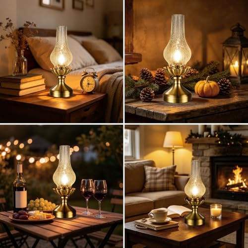 Vintage Brass Table Lamp with Clear Glass Shade,Touch Control & 3 Way Dimmable Farmhouse Bedside Lamp for Bedroom, Living Room, Cabin, Office (LED Bulb Included) - Image 5