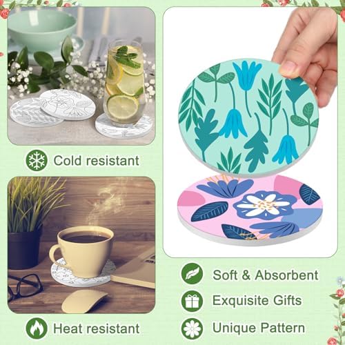 Potchen 12 Pcs Color Your Own Coaster DIY Kits,Nordic Floral - Image 6