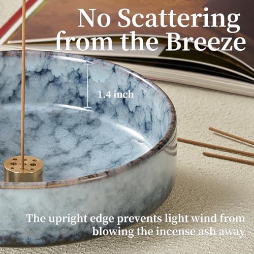 6" Ceramic Incense Holder for Sticks with 10 Holes,5in1 Handmade Flambé Glaze Incense Burner Bowl Ash Catcher for Stick,Coil,Cone,Sage,Palo Santo,Candle - Ideal for Yoga Spa Meditation Home Décor - Image 4