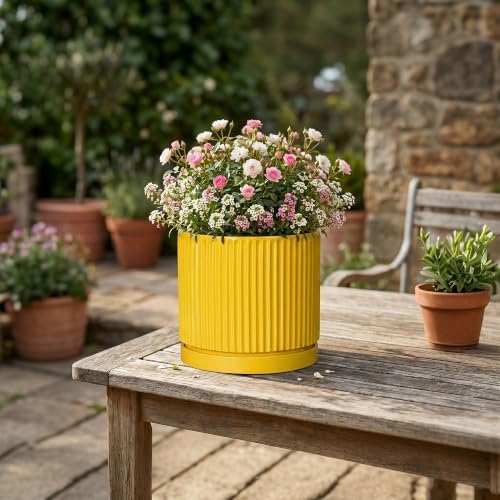 6 Inch Pots for Plants, Ceramic Planters with Saucer, Yellow - Image 6