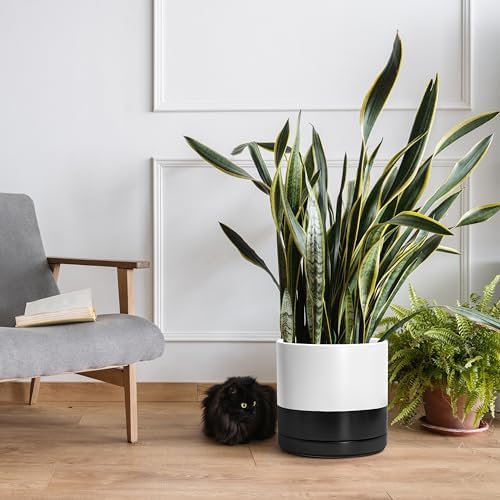 D'vine Dev 12 Inch Ceramic Planter Pot, Black White Two Tone, 94-O-F-L - Image 3