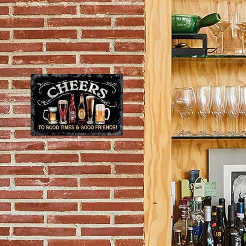 Putuo Decor Cheers Metal Tin Sign, Bar Signs For Home Bar Pub Man Cave Wall Decor To Good Times 8 Good Friends! 8"x12" - Image 4
