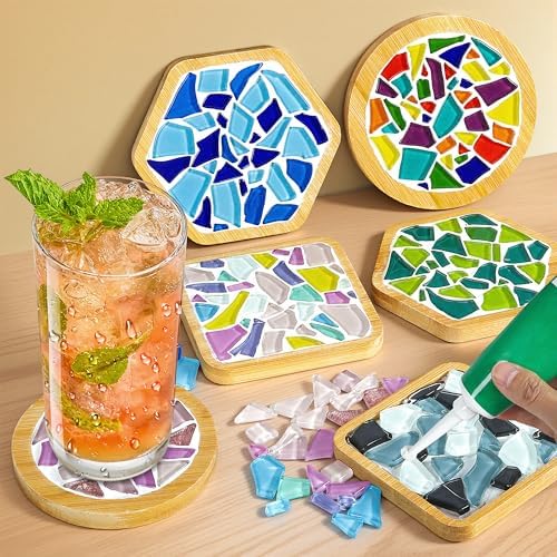 ZAIONE Coaster Crafts Kit for Adults: 6 Sets DIY Mosaic Tiles Coasters with Grout Filler for Mother's Day Drinks Bottle Coffee Mug Home Decor by ZAIONECRAFTSMATERIALSUPPLIES