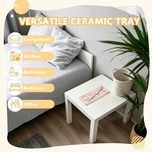 Bathroom Tray Countertop 10.6"x3.7" Rectangle Ceramic Vanity Trays for Bathroom Counter Decorative Dresser Jewelry Perfume Organizer Tray for Cosmetics Rings Necklaces Earrings (Pink) - Image 5