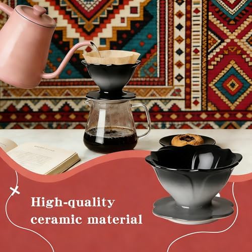 Premium Ceramic Pour Over Coffee Dripper，Includes 40pcs Coffee Filter Papers, suitable for home and travel, Flower Petal Dripper（Gradient Black） (Gradient Black) - Image 4
