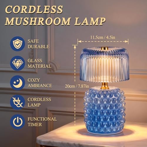 Small Battery Operated Lamp with Timer, Pearl, Blue - Image 2