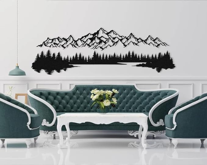 NORTH KAISER Metal Wall Art - Mountain & Forest Metal Wall Decor - Large Wall Sculpture for Rustic Home Living Room Bedroom Indoor/Outdoor (Black, 70.9'' x 23.2'' / 180 x 59 cm)