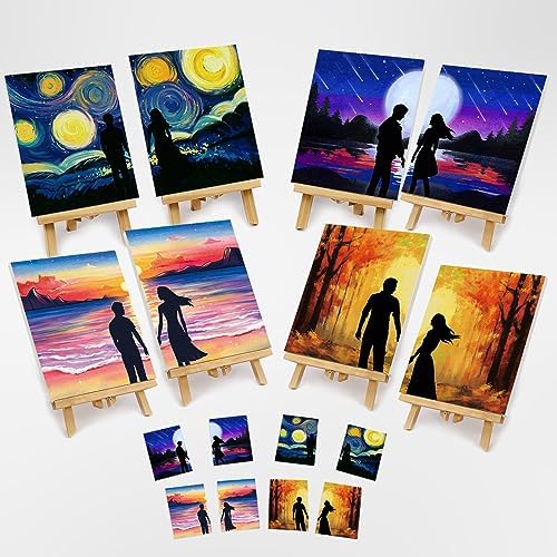 8 Pack Pre Drawn Canvas to Paint for Adults Sip and Paint Kit Party Supplies Art Painting Set Date Night Games for Couples Girls Artist Beginner 4 Themes (8x10) - Image 2