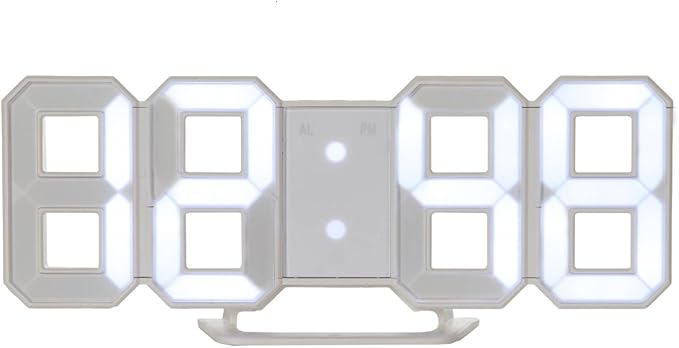 Lily's Home Minimalist LED Clock with 3 Adjustable Brightness Levels and AC/DC Power Adapter - Digital LED Desk Clock | Wall Clock | Alarm Clock - White