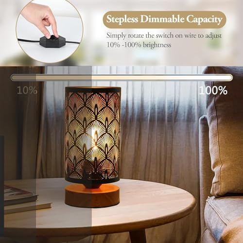 Small Industrial Table Lamps Dimmable, Bedside Lamps for Nightstand,End Table Side Desk lamp with Rustic Black Metal Cage Lampshade for Bedroom, Kids Room Living Room 2700K LED Bulb Included - Image 2