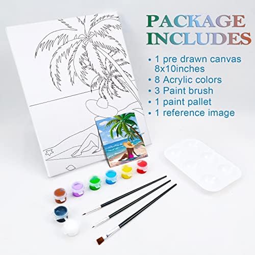 Nuberlic Summer Girls Pre Drawn Canvas for Painting for Adults 8x10 inches - Image 6