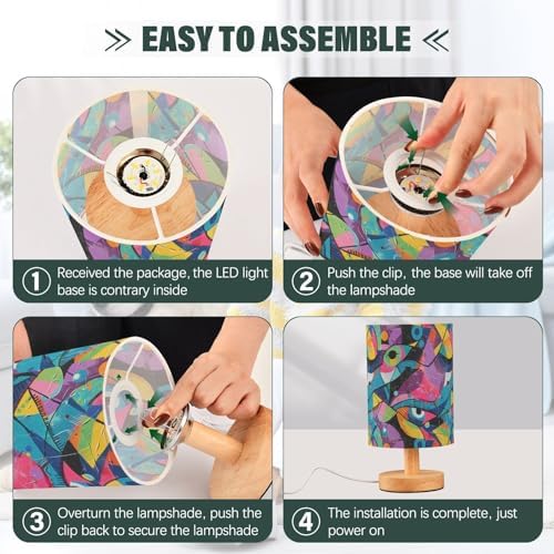 Fustylead Abstract Graffiti Style Eye Table Lamp for Bedroom USB Port Lamps Small Accent Table Lamp Nightstand Lamp Sturdy Linen Shade Wooden Base Decorative Lamps for Bedside Reading|Kids|Dorm|Home - Image 6