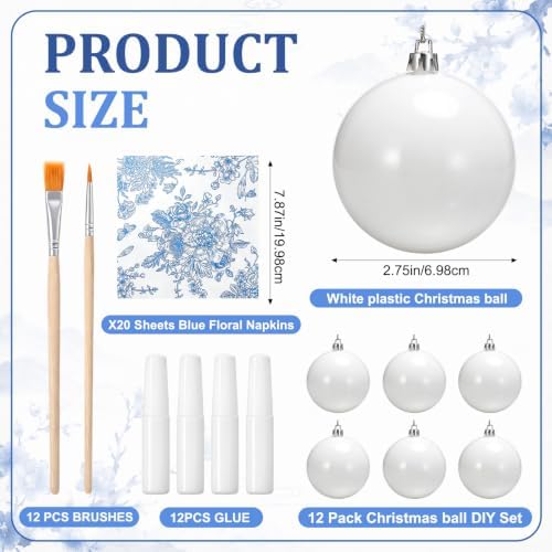 Blueweenly 12 Sets Christmas Balls DIY Kit Blue Napkins Glue Brush Set - Image 2