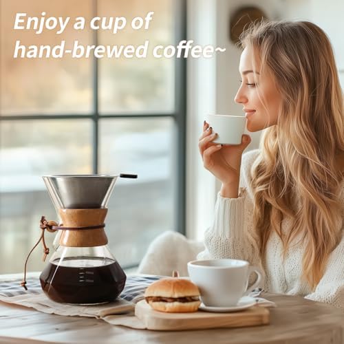 Pour Over Coffee Maker 20 OZ, 6 Cup Borosilicate Glass Drip Coffee Maker with Reusable Stainless Steel Filter and Cork Grip for Home Café 600 ML (Diamond Shape) - Image 4