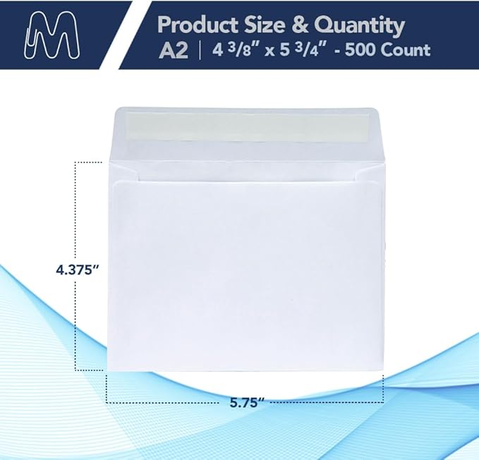 MOS A2 White Envelopes 4.4 x 5.75 Inch 500 Pack — Self-Seal Heavyweight Invitation Envelopes for Greeting Cards, RSVP, Card Making, Wedding Invitations, Business Mailings