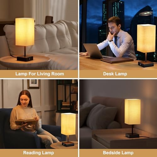 Touch Bedside Table Lamp for Bedroom, 14-Inch, Beige, Set of 2 - Image 6