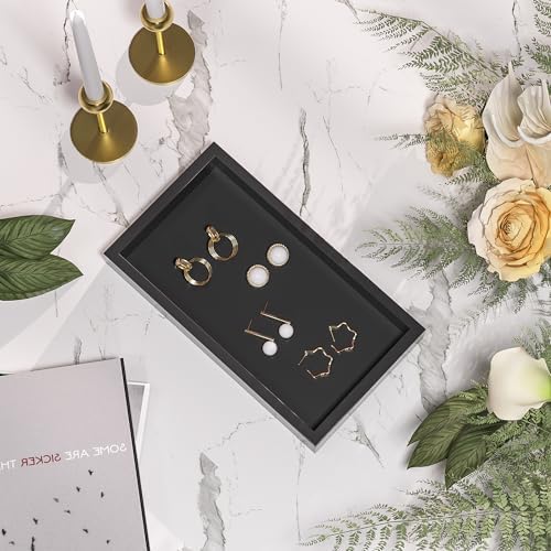 ZHWS Small Bathroom Vanity Tray for Countertop Makeup Perfume Decor Candle Jewelry, Small Kitchen Tray for Soap Dispenser Spice Sponge Holder Black Toilet Tray 7.9”L x 4.4”W x 1.14”H - Image 4