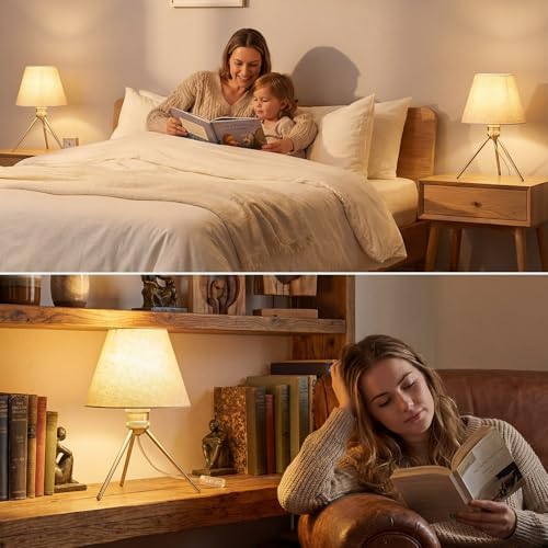 Modern Table Lamp Small Bedside Lamp Metal Linen 13.8 Inches, Soft Light (3000K), Simple Style Design, Button Switch, Suitable for Nightstand Bedroom Lamp, Study and Dormitory (Nickel) - Image 4