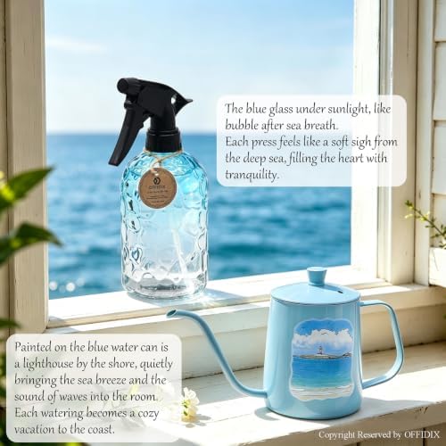 OFFIDIX Watering Can Indoor Set Blue Small Metal Water Can and Spray Bottle - Image 3