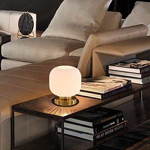 mid Century Modern Table lamp Gold Desk lamp White Ribbed Glass Shade Globe Table lamp nightstand lamp Small Table lamp for Bedside end Table Bedroom Living Room Office - Image 4
