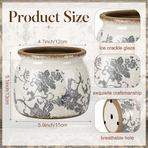 Vintage Planter, Ceramic Pot for Indoor Plant with Drainage Hole - Image 2