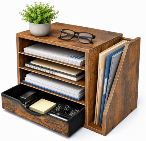 Wooden Desk Organizer with Drawers, Office Paper Mail and Organizer Wood by Unknown