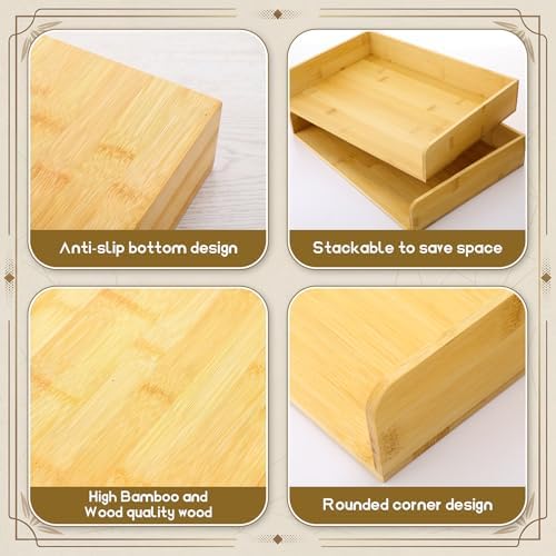 Novabright 6 Pcs Stackable Paper Organizer Tray Acacia Wood Desk Organizer Letter Tray Desktop Letter Size Office Wooden Desk Shelf Paper Holder Folder Organization Rack for File Document(Bamboo) - Image 3