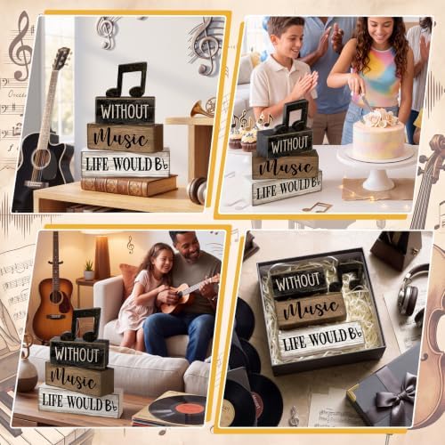 Moucuny 4 Pcs Music Notes Decor Wooden Block Signs Musicical Party Decor - Image 5