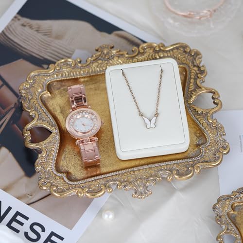 Funly mee Vintage Metal Gold Jewelry Tray Ring & Necklace Holder -8 x 7in - Image 4