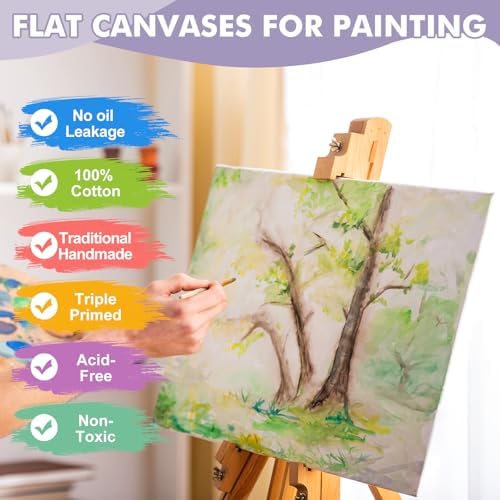 ESRICH Canvas Boards for Painting 12x16 Inch, 8 Pack Canvases for Painting Cotton Primed Acid Free Large Blank Canvas Panels for Oil Paint, Watercolor, Acrylic Paint, Gouache and Tempera. - Image 3