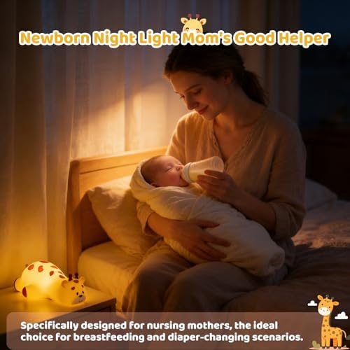 Kawaii Giraffe Lamp Silicone Night Light, Tap Control Squishy Baby Lights for Nursery, 3 Levels Dimmable Rechargeable LED Bedside Lamp with Timer, Giraffe Gifts for Toddler, Bedroom, Toy - Image 6
