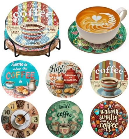 Zynlio Coffee Diamond Paintings Coasters Kits Set with Holder,Diamond Art, DIY Diamond Crafts Coasters for Adults, Diamond Art Painting Kits for Women, Beginners, Diamond Craft Supplies by Unknown